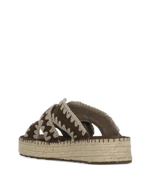 Mou Brown Crochet-Trim Buckle-Fastening Sandals