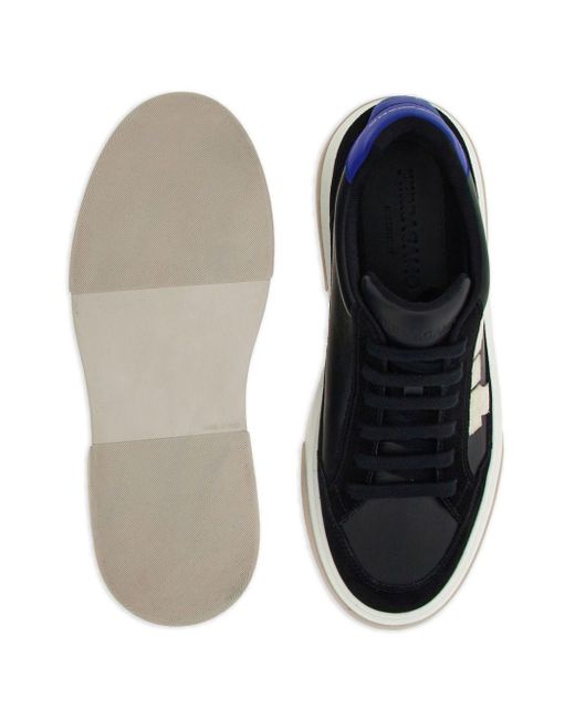 Ferragamo Blue Gancini Panelled Leather Sneakers for men
