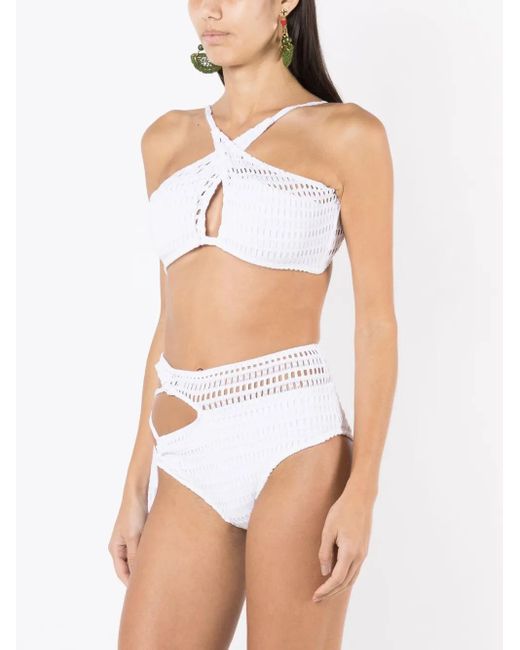 Amir Slama White Keyhole-Detail Open-Knit Bikini
