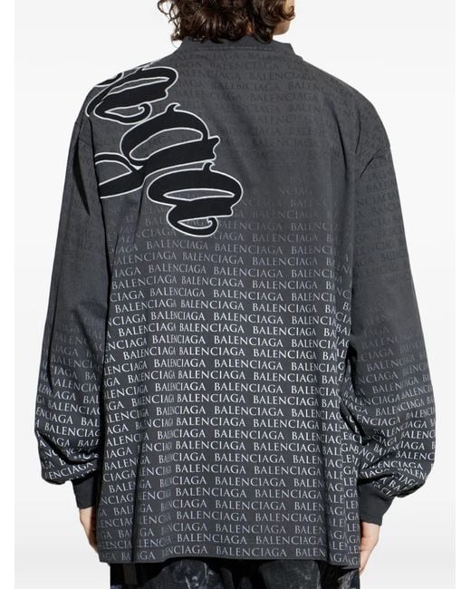 Balenciaga Gray Printed Long-Sleeved T-Shirt for men
