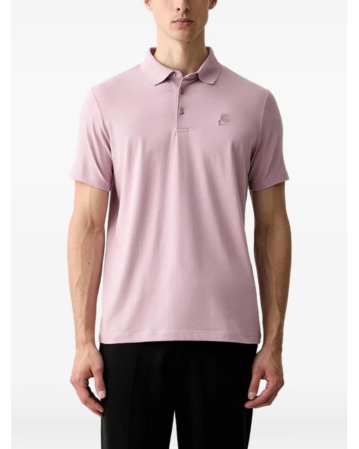 Karl Lagerfeld Pink Logo-Embroidered Polo Shirt for men
