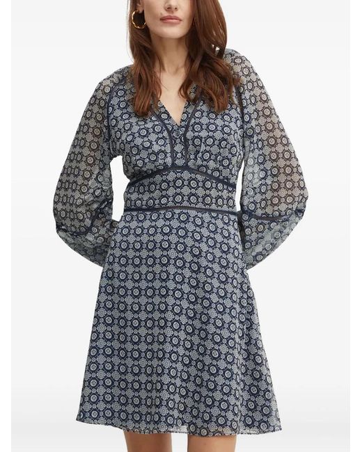 Guess Blue Floral-Pattern V-Neck Mini Dress