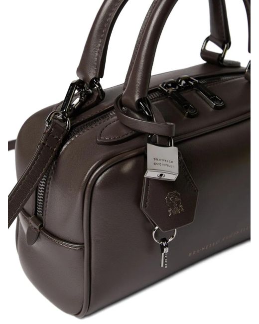 Brunello Cucinelli Brown Boston Explorer Top-Handle Padlock Bag