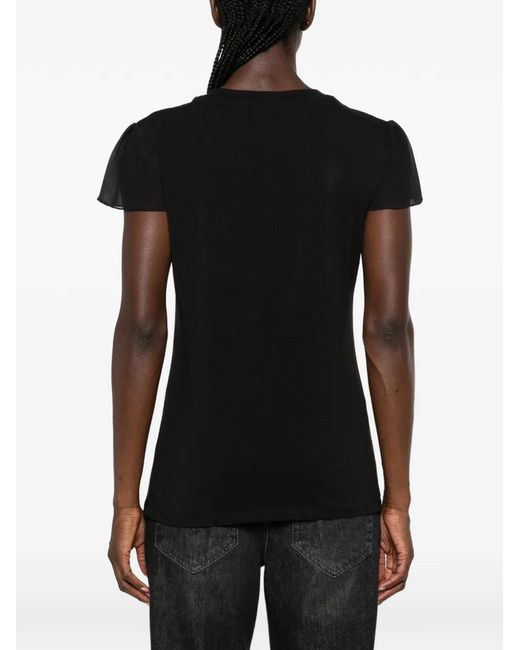 My Twin Black Slogan-Print Flutter-Sleeve Cotton T-Shirt