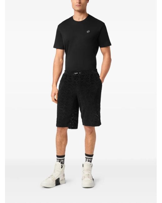 Philipp Plein Black Hexagonal-Logo Shorts for men