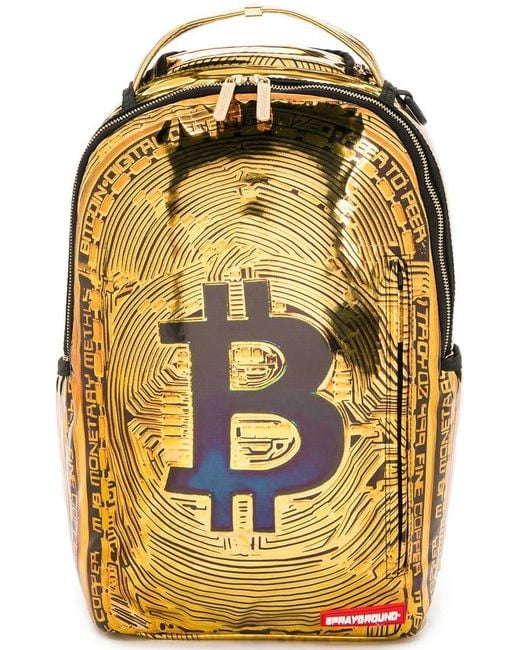 Sprayground Metallic Bitcoin Gold Rubber Fabric Backpack Men's Backpack In Other for men
