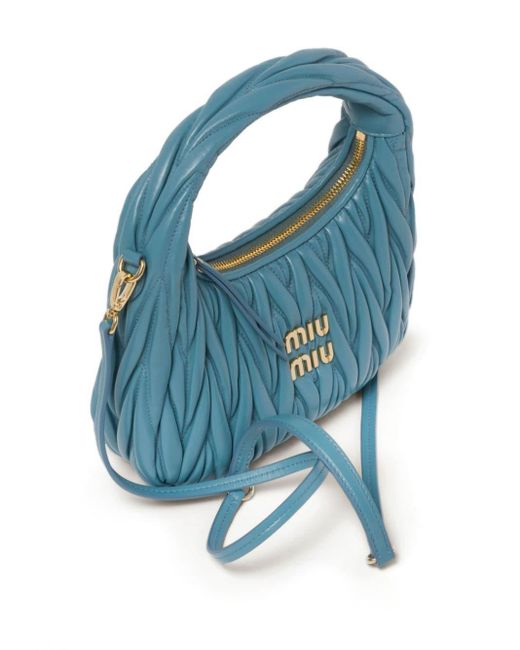 Miu Miu Blue Mini Wander Matelassé Shoulder Bag