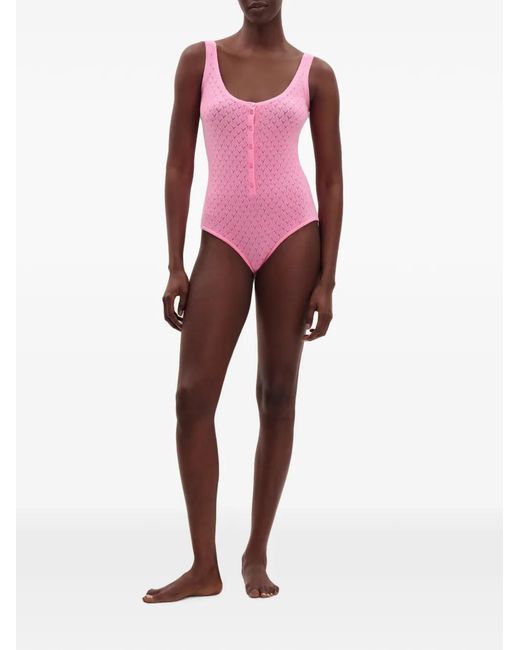 Eres Pink Gourmandise Pointelle-Knit Button-Up Bodysuit