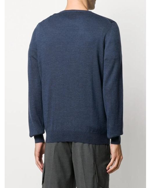 Barba Napoli Blue Crewneck Wool Jumper for men