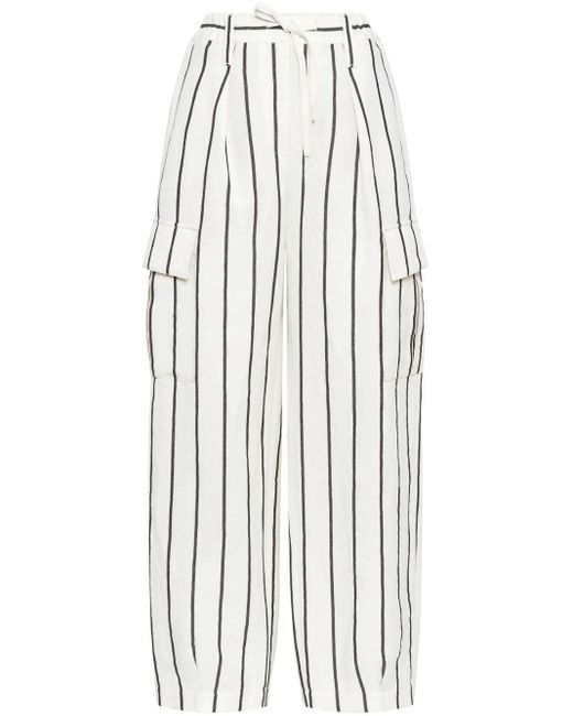 Brunello Cucinelli White Striped Tapered Trousers
