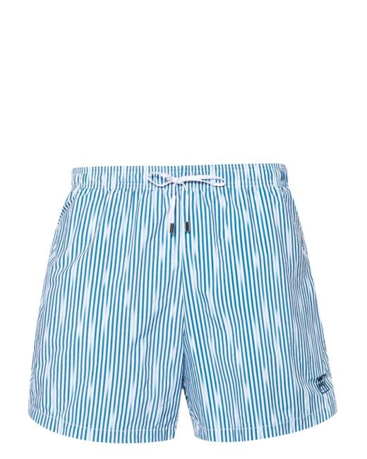 Corneliani Blue Logo-embroidered Striped Swim Shorts for men