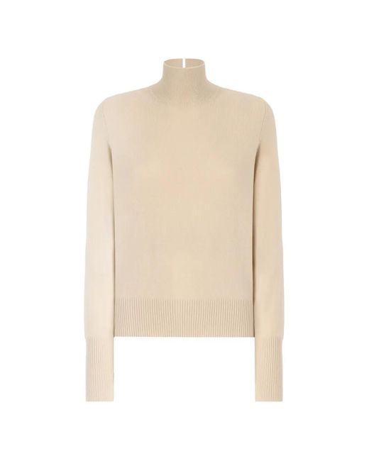Pinko White Ribbed-Trim High-Neck Sweater