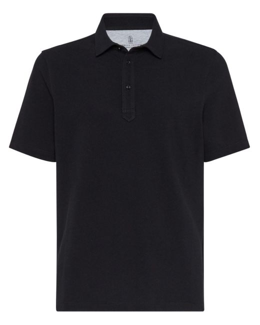 Brunello Cucinelli Black Button-Fastening Cotton Polo Shirt for men