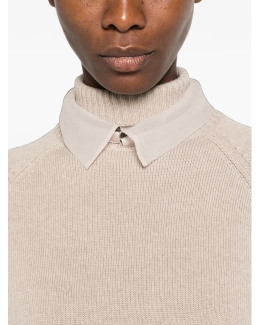 Brunello Cucinelli Natural High-Neck Raglan-Sleeves Sweater