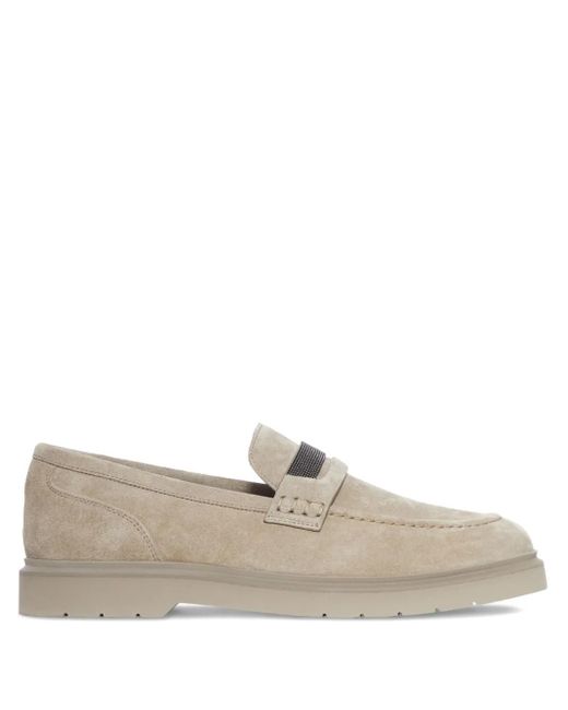 Brunello Cucinelli Gray Loafer aus Wildleder mit glänzendem Monili