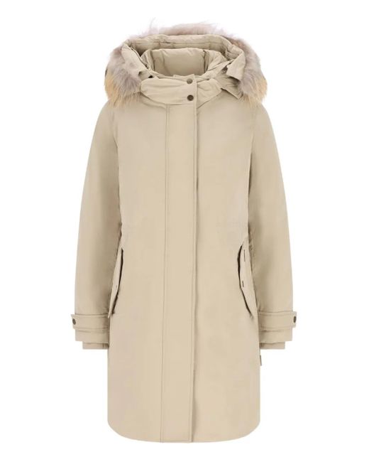Woolrich Natural Fur-Trimmed Hooded Coat