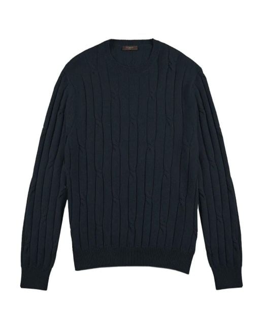 Zanone Blue Cable-Knit Crew-Neck Sweater for men