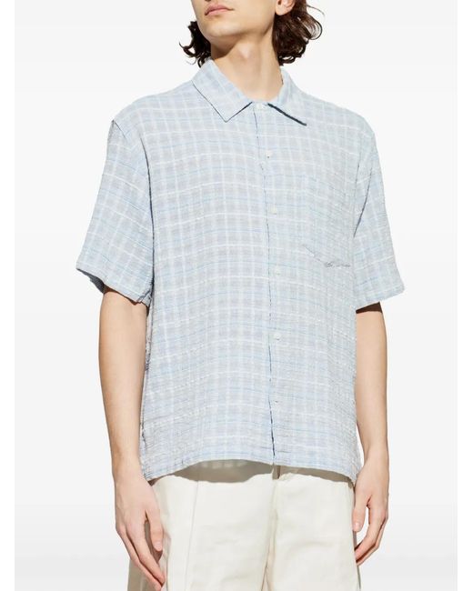 Samsøe & Samsøe Blue Checked-Pattern Chest-Pocket Shirt for men