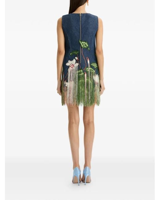Oscar de la Renta Blue Fringe-Detail Mini Dress