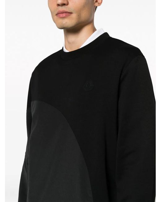 Moncler Black Rubberised-Logo Fleece Sweatshirt for men