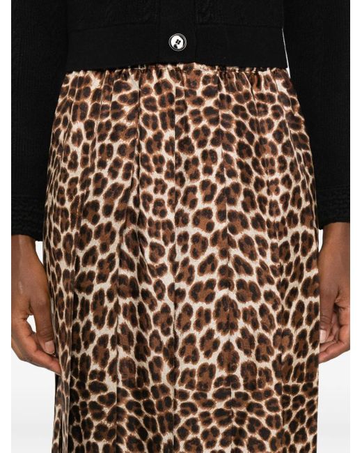 P.A.R.O.S.H. Brown Pleated Leopard-Print Midi Skirt