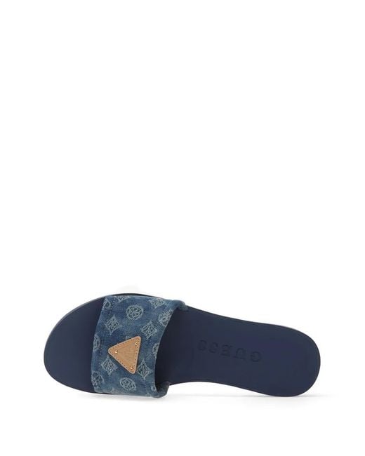 Guess Blue Elysone Monogram-Print Logo-Patch Sandals