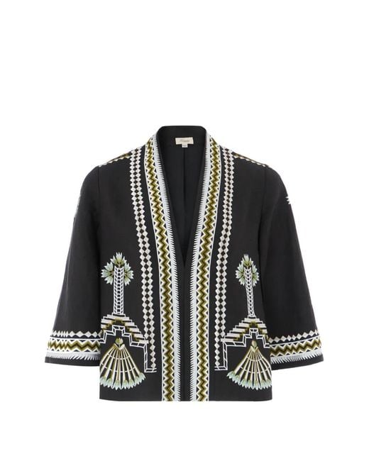 Temperley London Black Veste En Lin À Broderies
