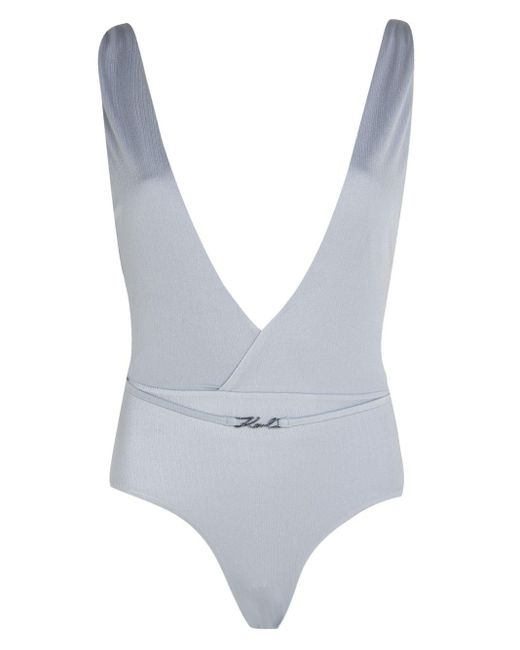 Karl Lagerfeld Gray Metallic V-neck Swimsuit