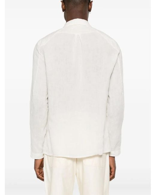 Transit White Straight-Collar Linen Shirt for men