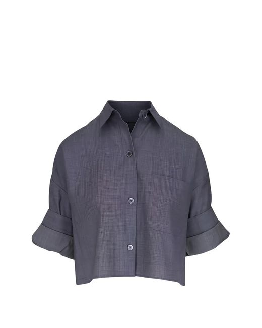 Twp Blue Cuffed Cropped Blouse