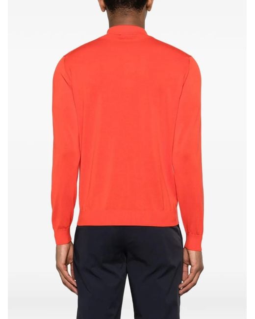 Drumohr Red Buttoned Long-Sleeve Polo Shirt for men