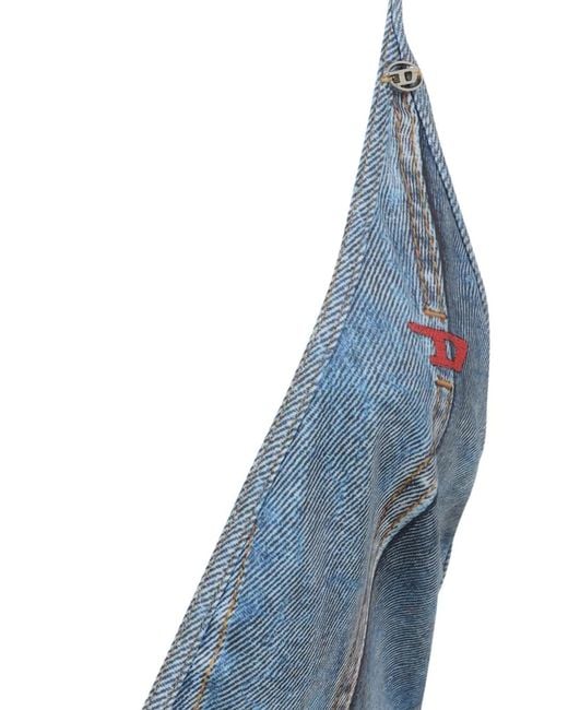 DIESEL Blue Plunging Swimsuit With Denim Trompe L'Oeil