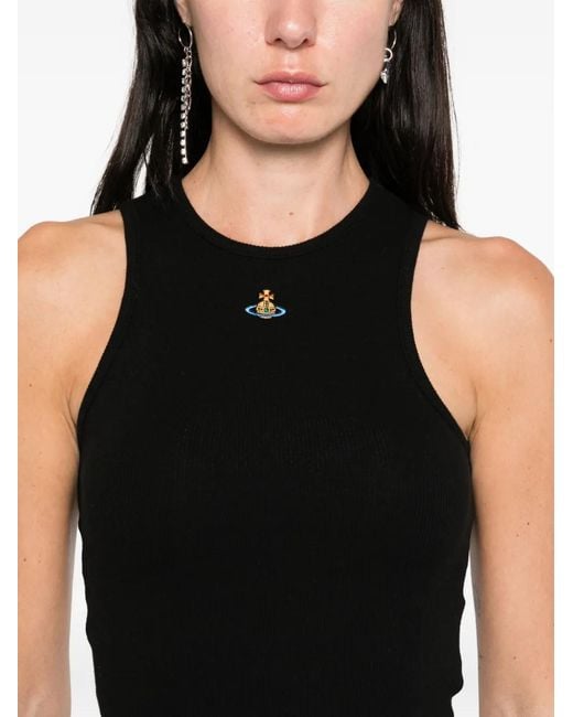 Vivienne Westwood Black Ribbed Sleeveless Orb Top