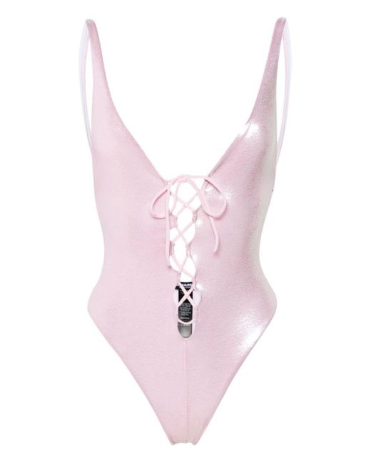 DSquared² Pink V-neck Metallic Swimsuit