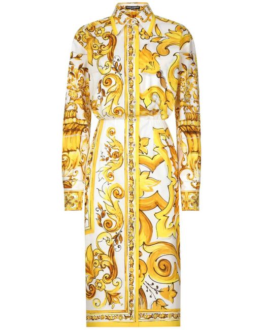 Dolce & Gabbana Metallic Majolica-Print Cotton Shirtdress