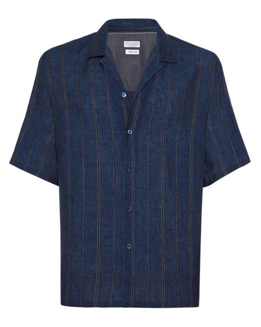 Brunello Cucinelli Blue Short-sleeve Linen Shirt for men