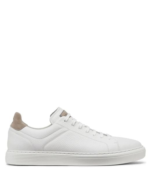 Brunello Cucinelli White Calfskin Trainers With Grain for men