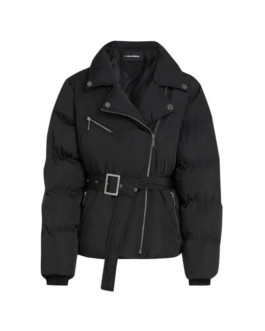 Karl Lagerfeld Black Belted Padded Biker Jacket