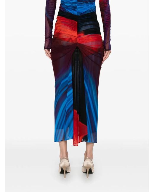 Mugler Red Ruched Midi Skirt