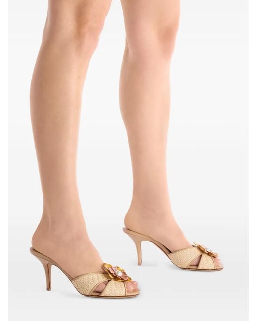 Malone Souliers Metallic Flower Raffia Sandals