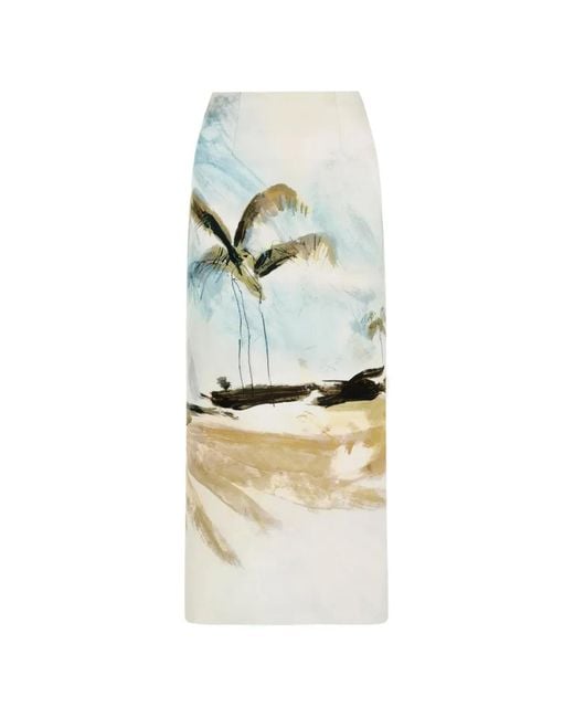 Oscar de la Renta White Dominican Landscape Pencil Skirt