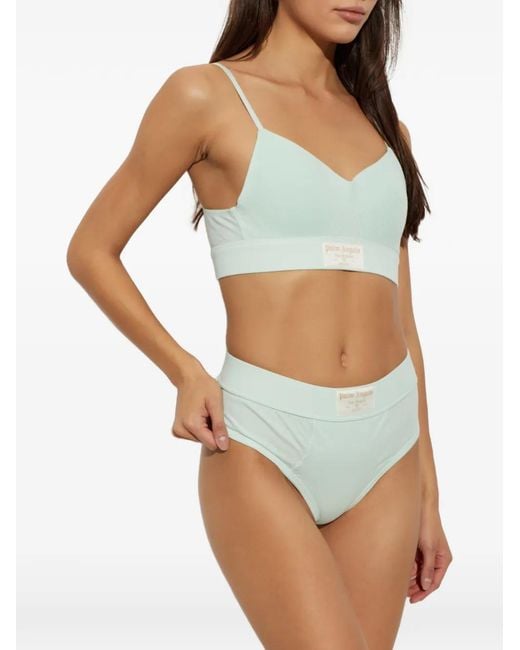 Palm Angels Blue Logo-Patch Ribbed Bras