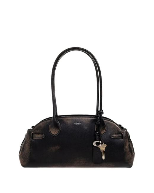COACH Black Empire Leather Key-Charm Tote Bag