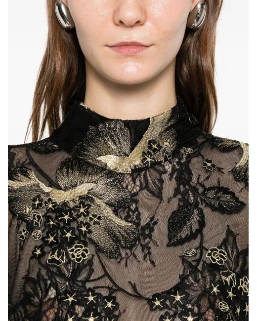 MITILIANE COUTURE Black Embroidered Lace Bodysuit