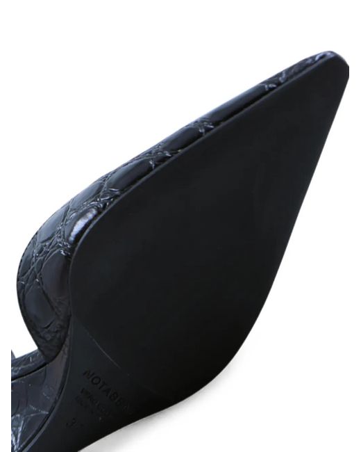 Notabene Black Crocodile-Effect Wedge Sandals