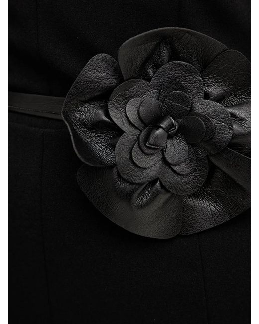 Guess Black Floral-Appliqué Belted Midi Dress