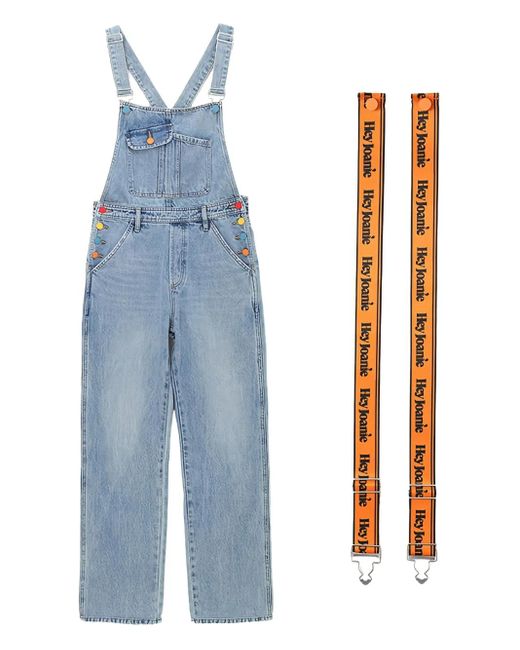 Hey Joanie Blue Logo-Print Dungarees