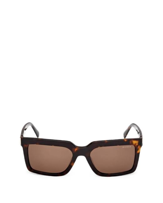 GUESS EYEWEAR Brown Tortoiseshell-Effect Rectangle-Frame Sunglasses for men