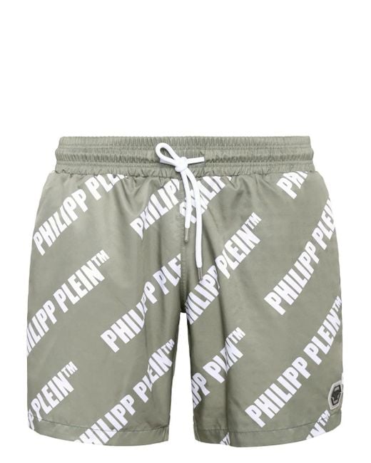 Philipp Plein Gray Logo-Print Swim Shorts for men