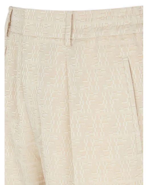 Fendi Natural Pleated Patterned Trousers for men